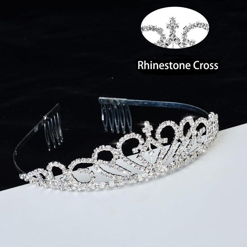 Merroyal First Communion Veil and Tiara Set, 24 inch White Veil with Rhinestone Cross Crown, Religious Ceremony Accessories - Image 4